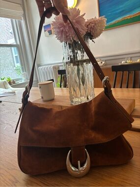 Staud Harlow Medium Shoulder Bag Brown Suede